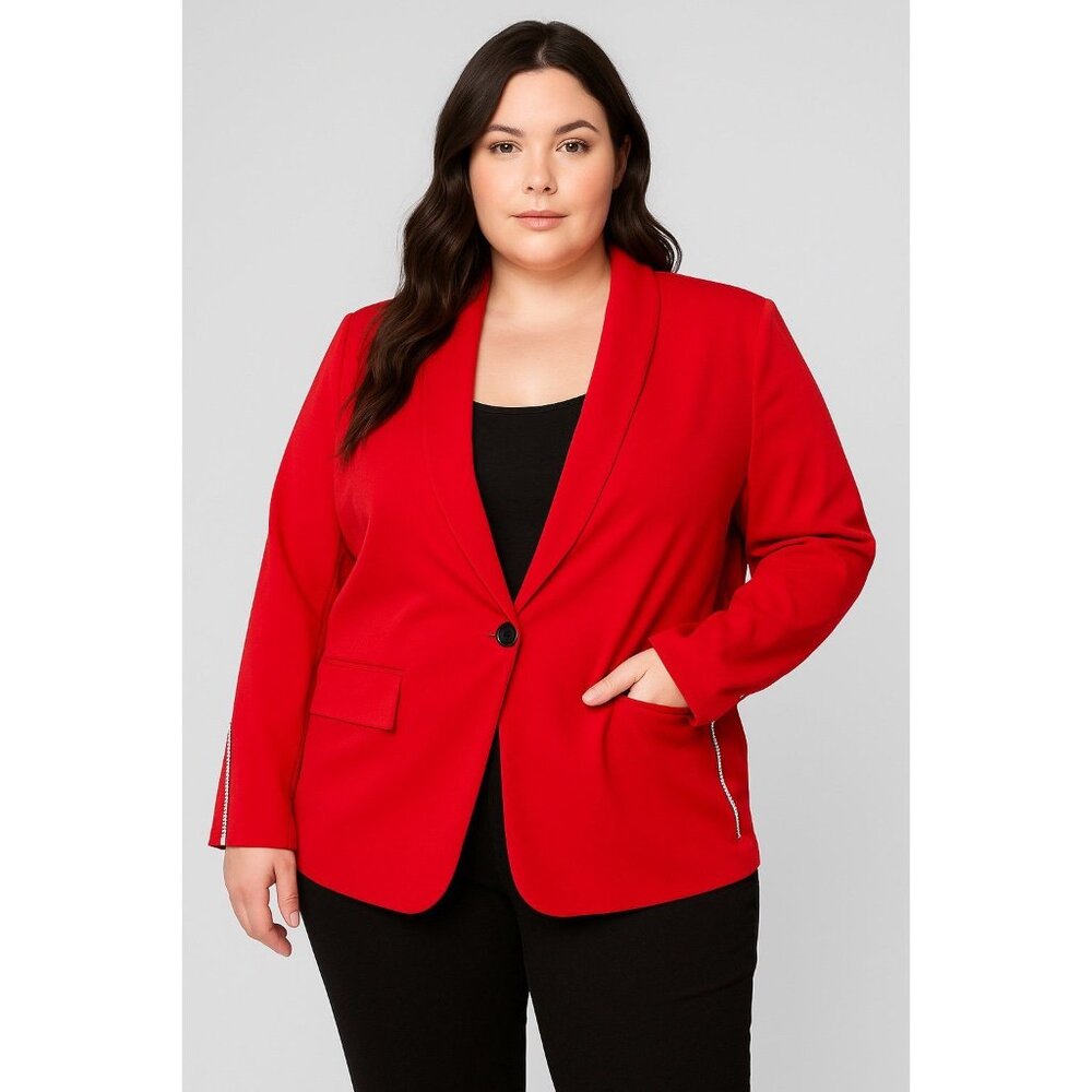 Fashion Nova Red Rhinestone Trim Blazer Jacket – Size 3X